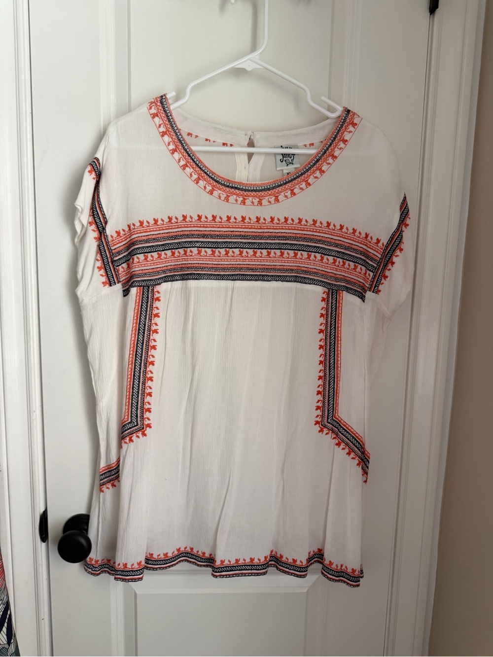 IVY JANE Embroidered Boho White Short Sleeve Top Size XL